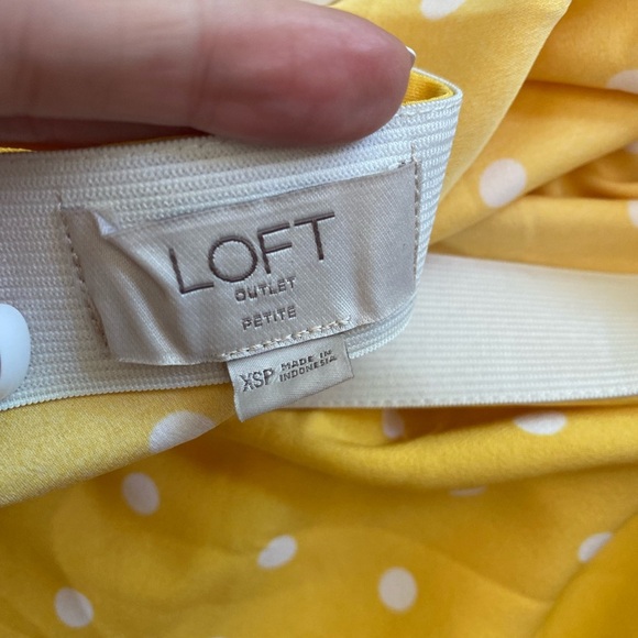 Loft Yellow White Polka Dots Side Slit Maxi Skirt Sz XS Petite w/ Elastic Waist - Picture 5 of 5